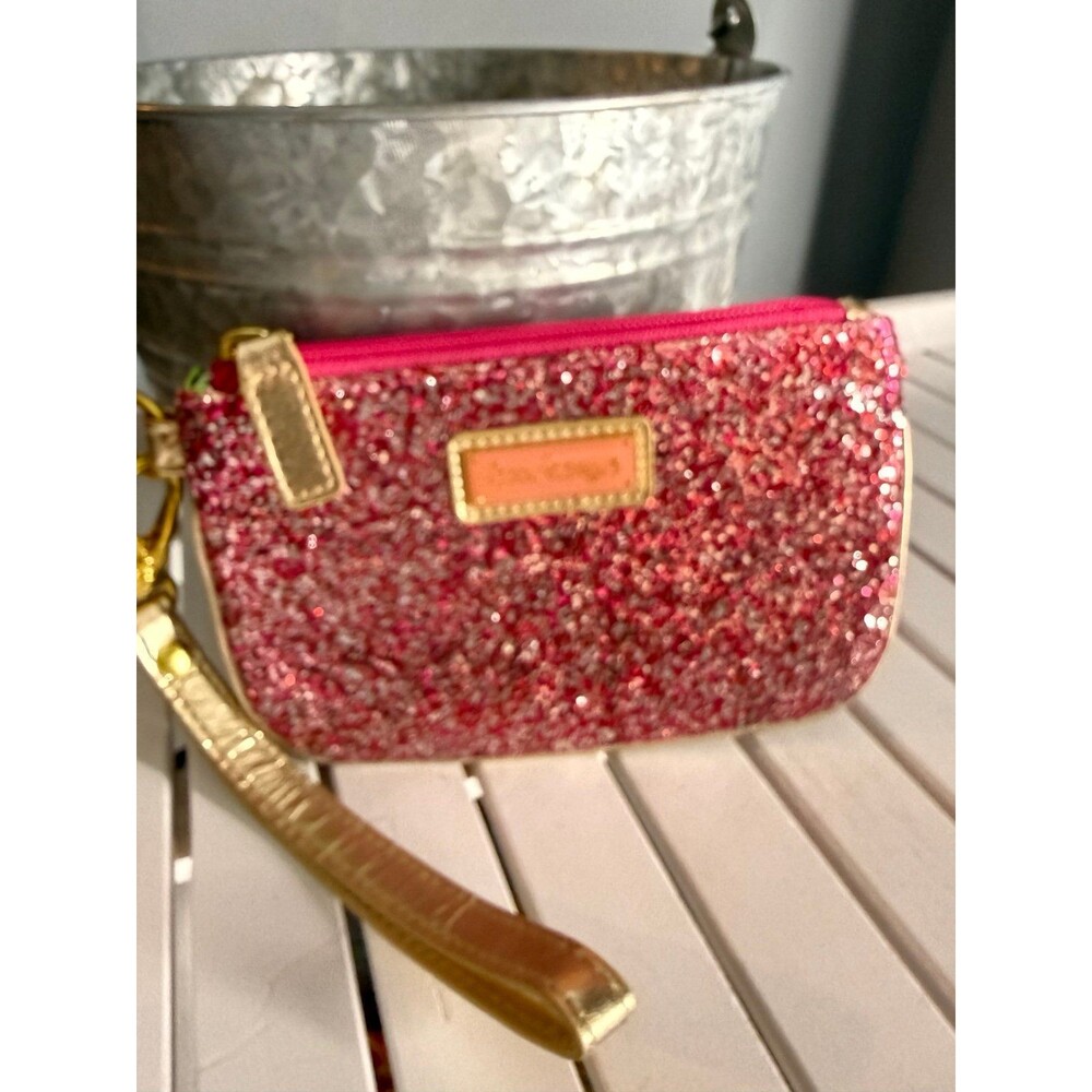 VINTAGE LILY PULITZER CLUTCH Pink Sparkle with Hand Strap EUC